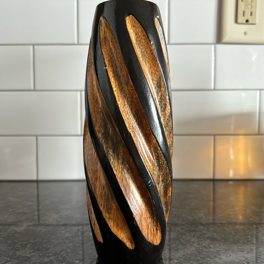 Hand carved mango wood vase from Costa Rica.